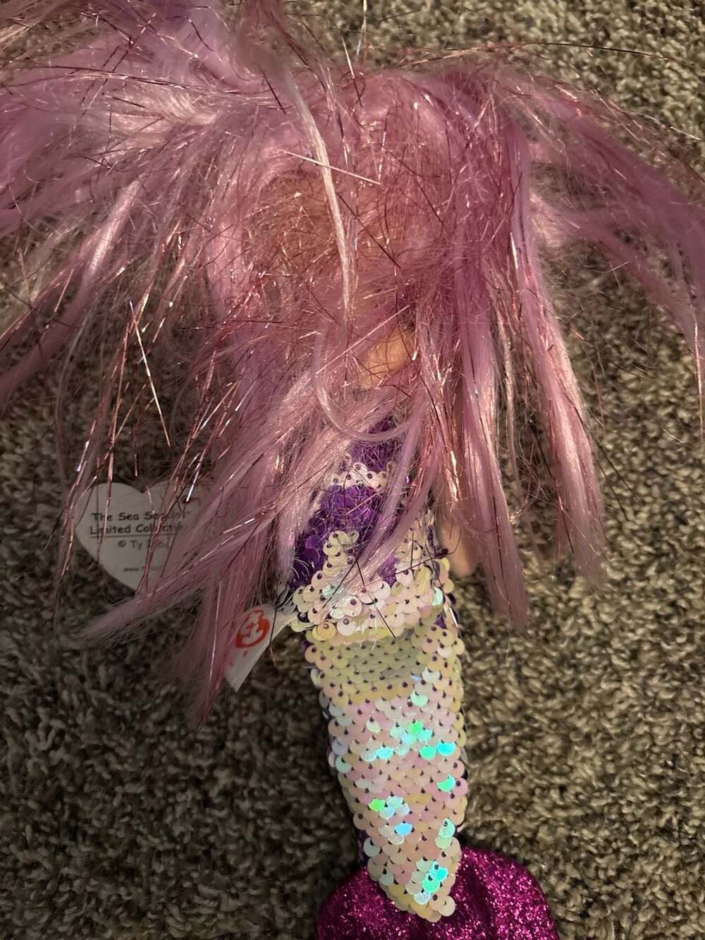 Ty Sea Sequins Lorelei Mermaid Plush Doll Pink Hair Reversible Sequins 10" - Picture 4 of 4